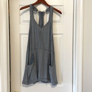 Blue denim look racer back dress.